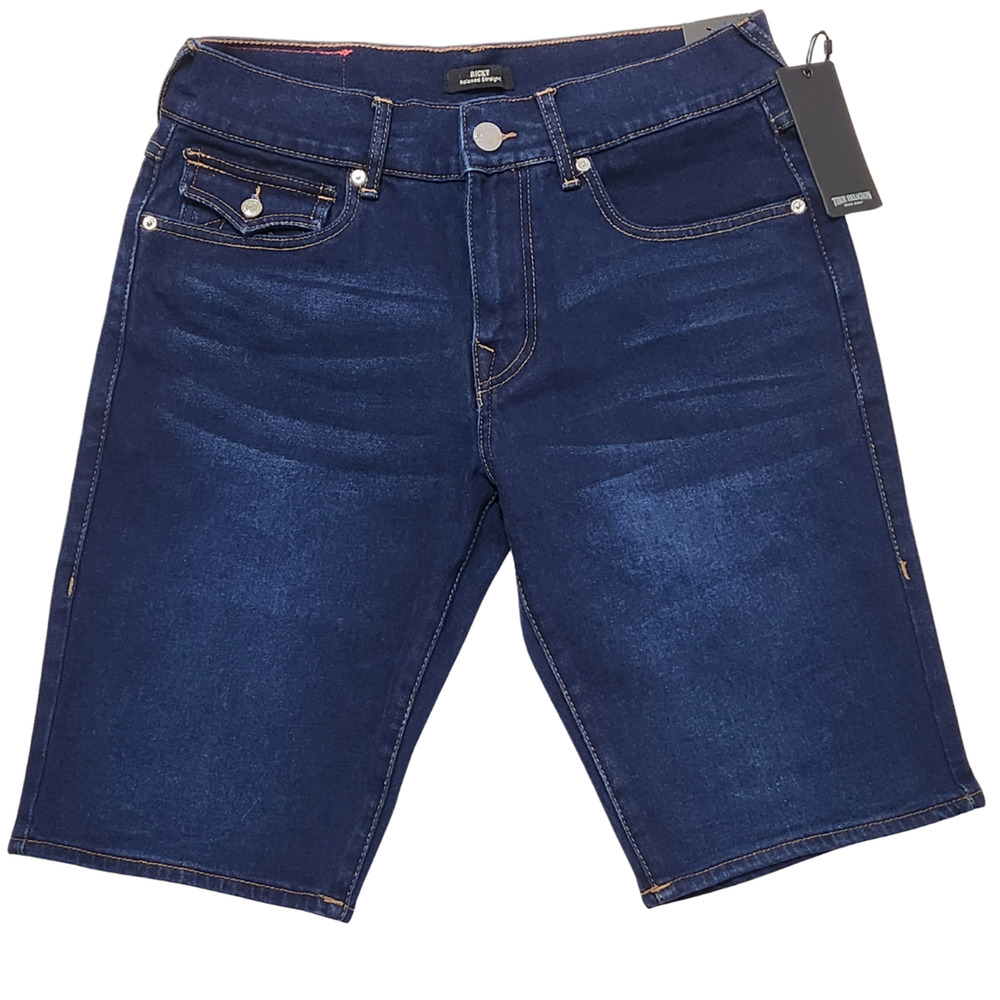 New True Religion Ricky SN Flap Shorts 32" Men Dark Midnight Wash Denim Relaxed - Picture 2 of 7